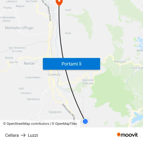 Cellara to Luzzi map