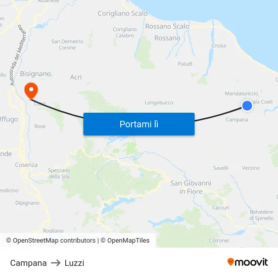 Campana to Luzzi map