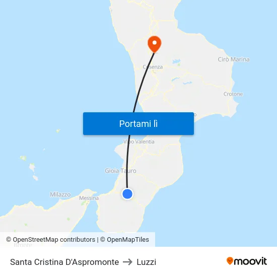 Santa Cristina D'Aspromonte to Luzzi map