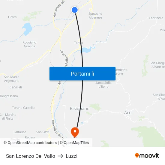 San Lorenzo Del Vallo to Luzzi map