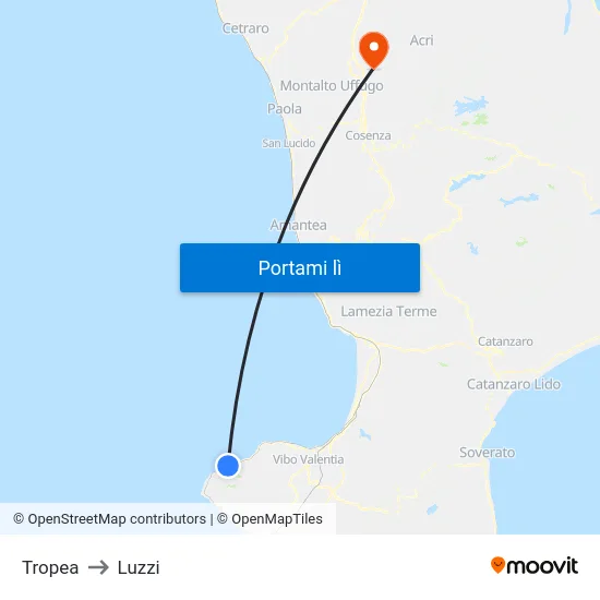 Tropea to Luzzi map