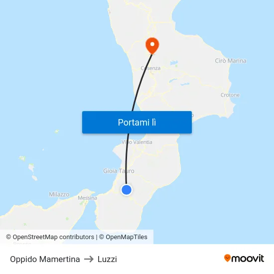 Oppido Mamertina to Luzzi map