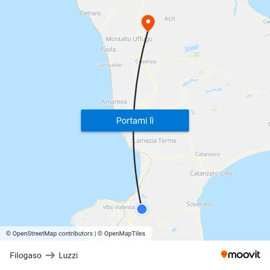 Filogaso to Luzzi map