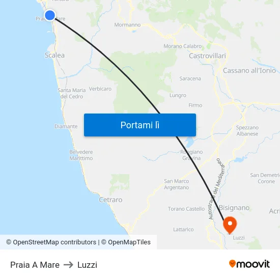 Praia A Mare to Luzzi map