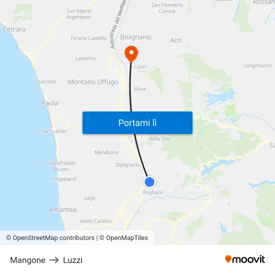 Mangone to Luzzi map