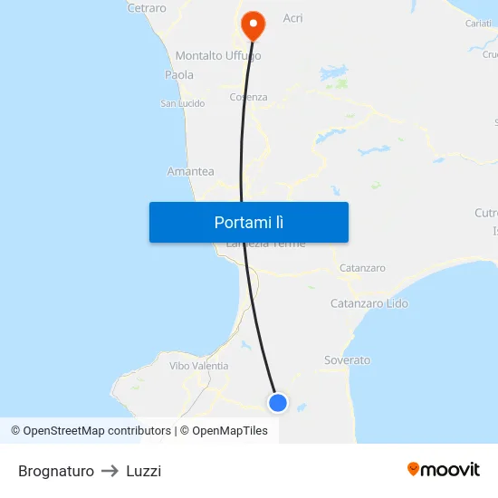 Brognaturo to Luzzi map