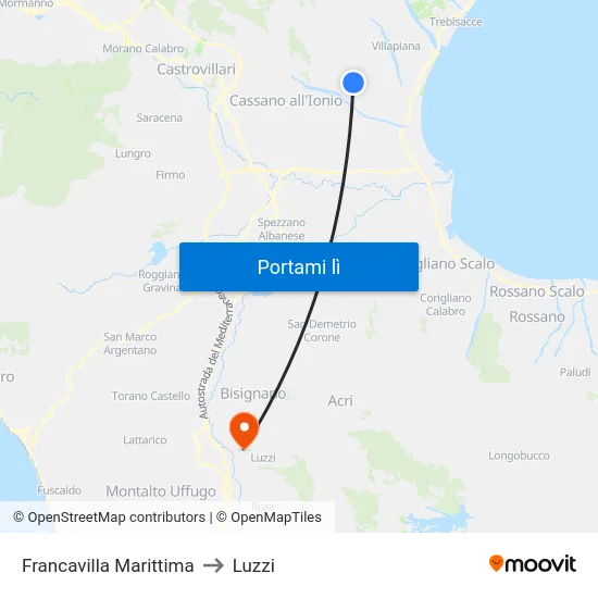 Francavilla Marittima to Luzzi map