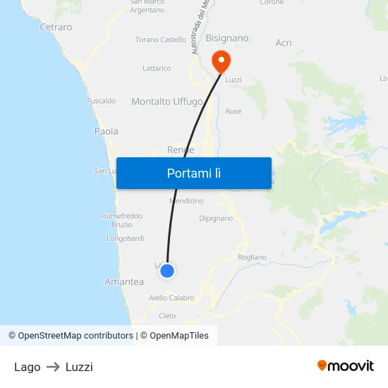 Lago to Luzzi map