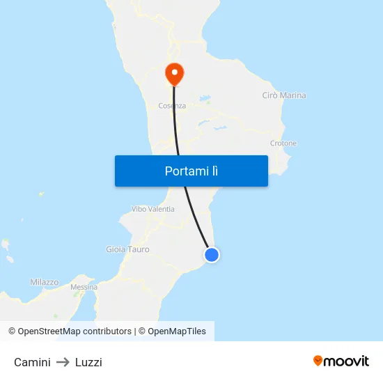 Camini to Luzzi map