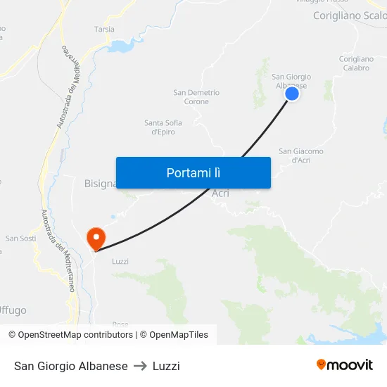 San Giorgio Albanese to Luzzi map