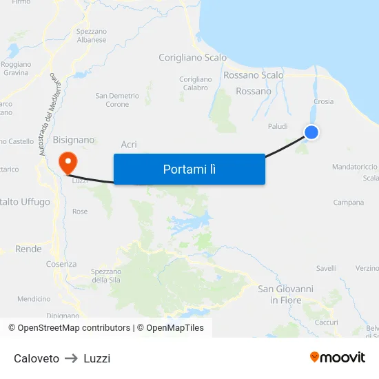Caloveto to Luzzi map