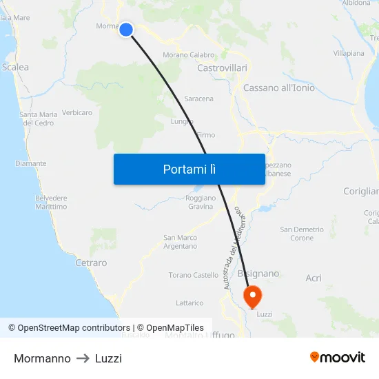 Mormanno to Luzzi map