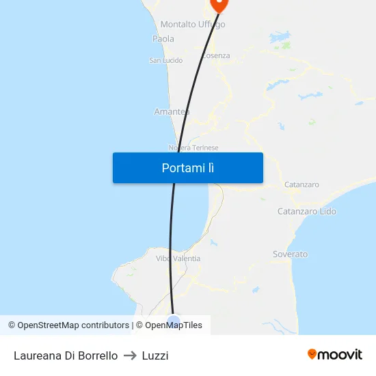 Laureana Di Borrello to Luzzi map