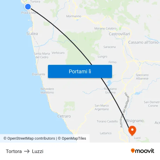 Tortora to Luzzi map