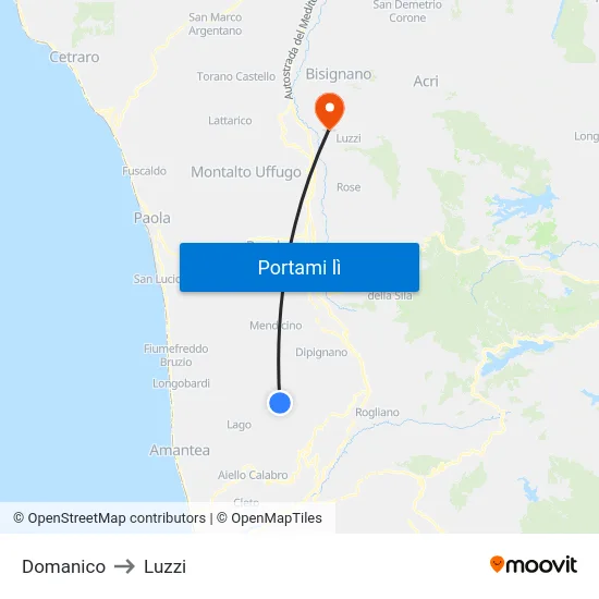 Domanico to Luzzi map