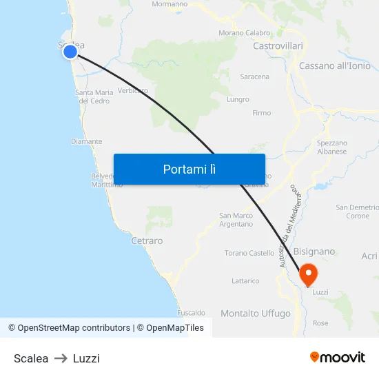 Scalea to Luzzi map