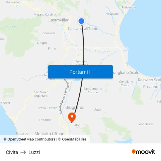 Civita to Luzzi map