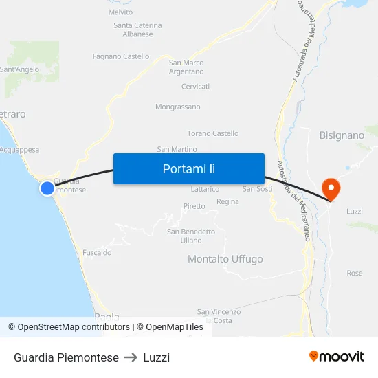 Guardia Piemontese to Luzzi map