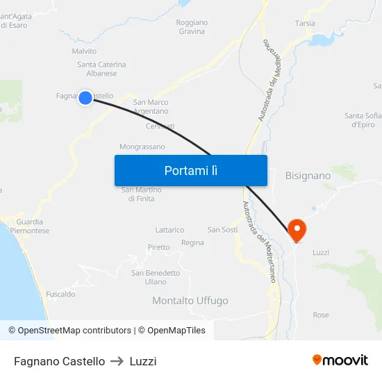 Fagnano Castello to Luzzi map