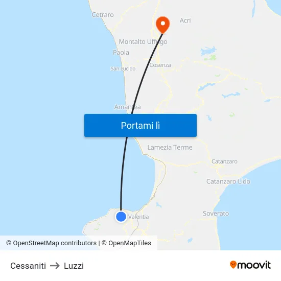 Cessaniti to Luzzi map