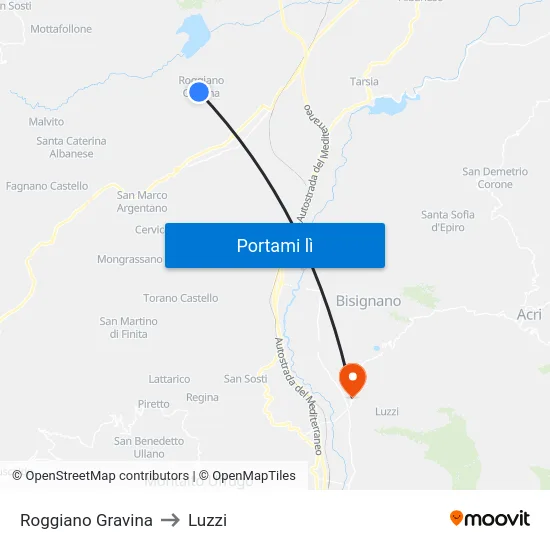 Roggiano Gravina to Luzzi map