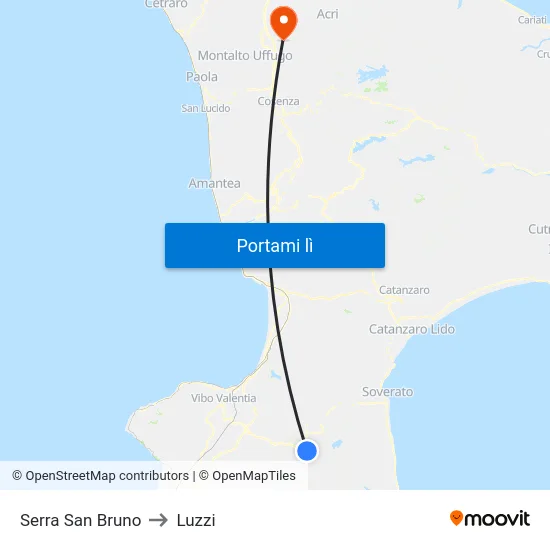 Serra San Bruno to Luzzi map