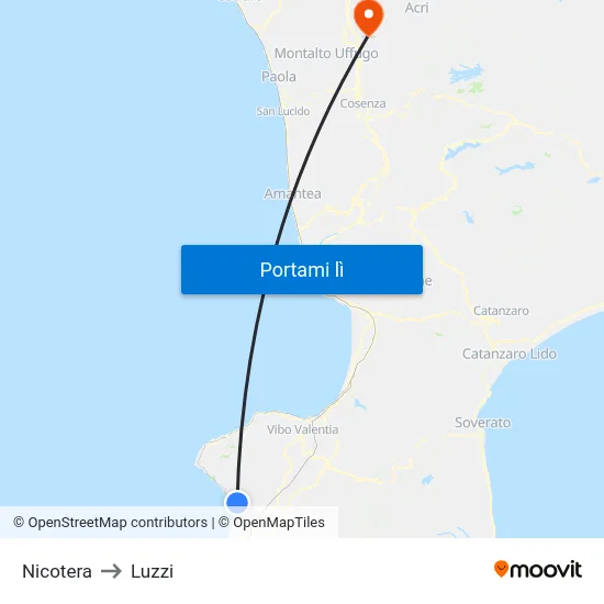 Nicotera to Luzzi map
