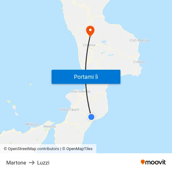 Martone to Luzzi map