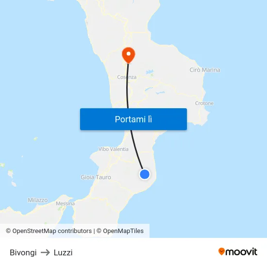 Bivongi to Luzzi map