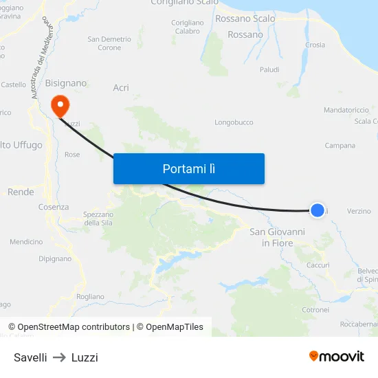 Savelli to Luzzi map