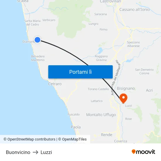 Buonvicino to Luzzi map