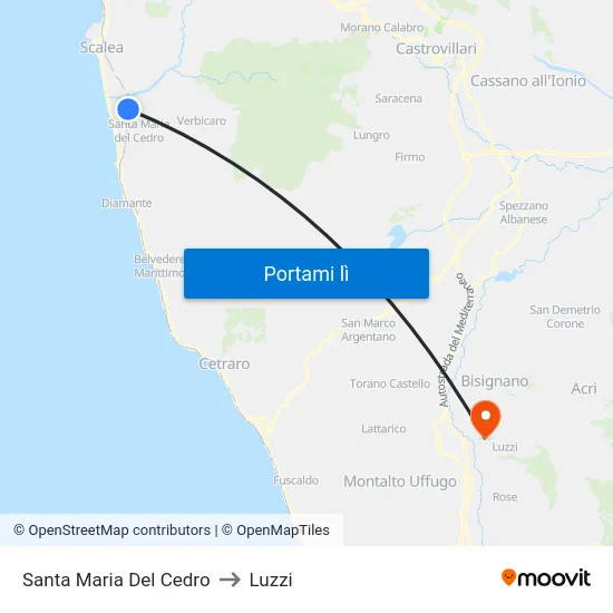 Santa Maria Del Cedro to Luzzi map