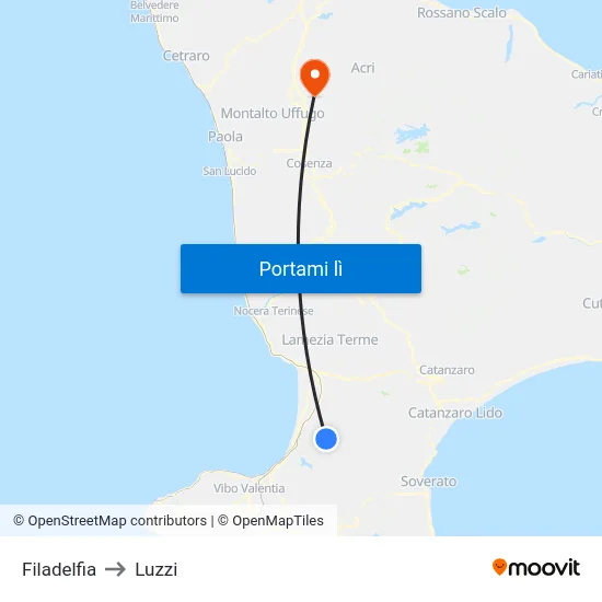 Filadelfia to Luzzi map