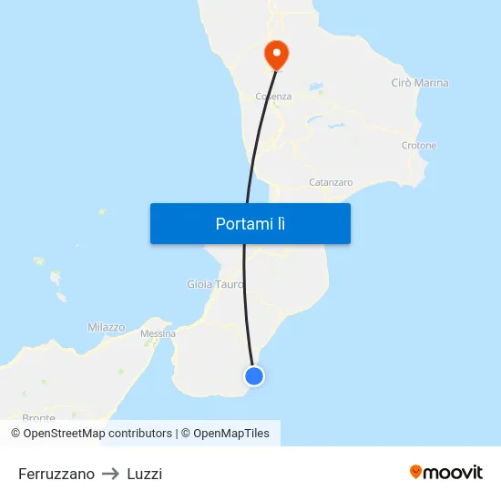 Ferruzzano to Luzzi map