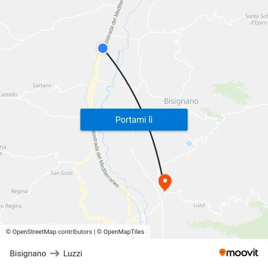 Bisignano to Luzzi map