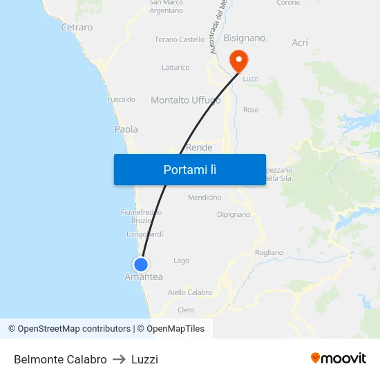 Belmonte Calabro to Luzzi map