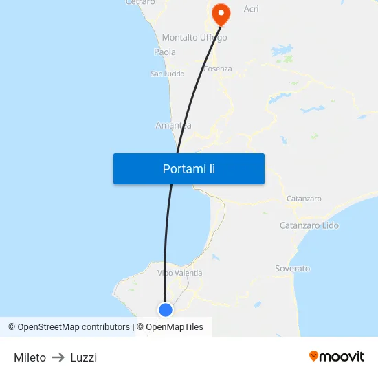 Mileto to Luzzi map