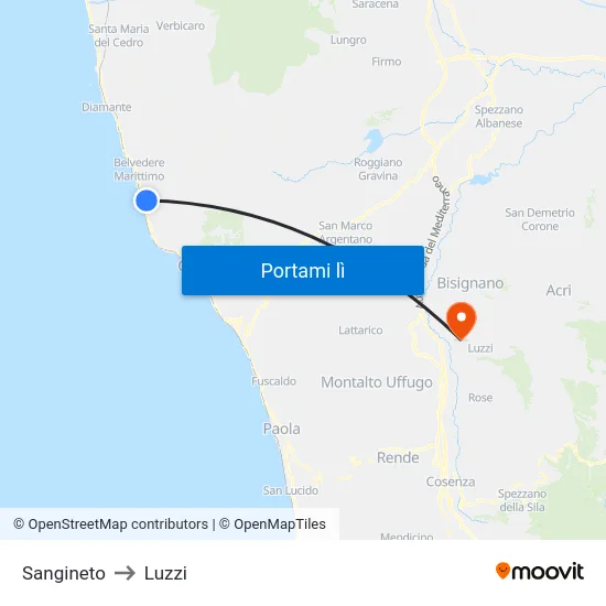 Sangineto to Luzzi map