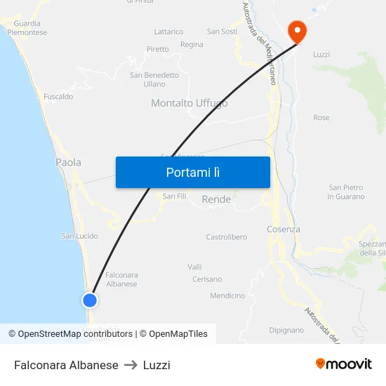 Falconara Albanese to Luzzi map