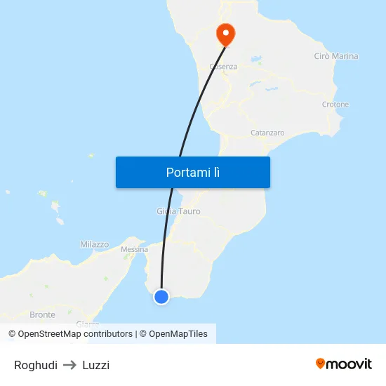 Roghudi to Luzzi map