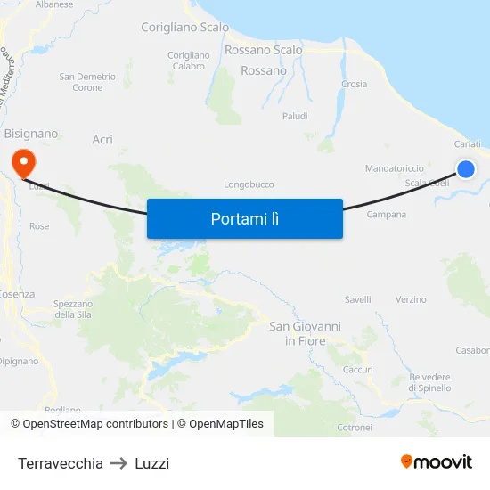Terravecchia to Luzzi map