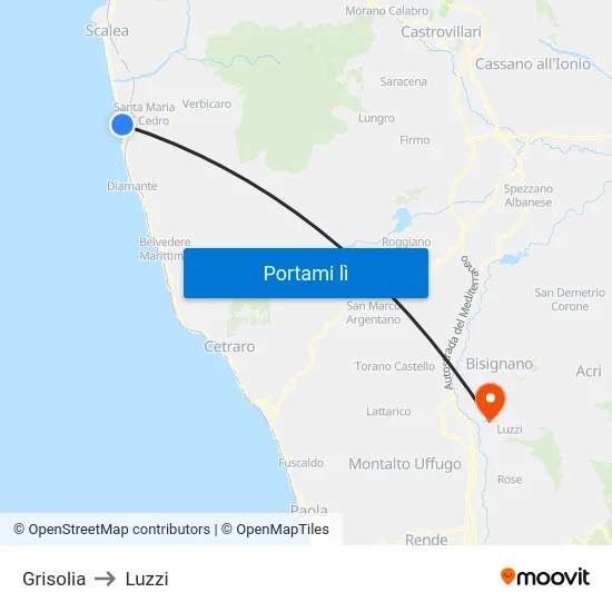 Grisolia to Luzzi map