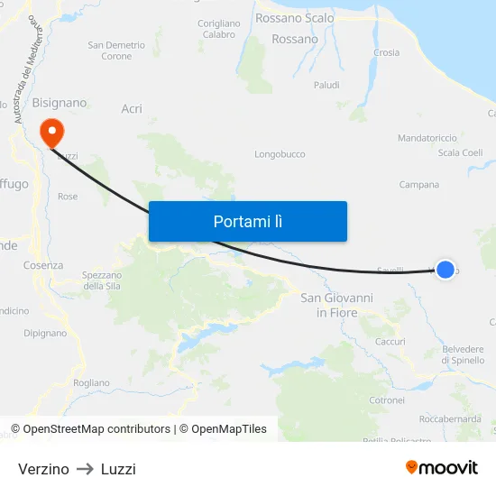 Verzino to Luzzi map