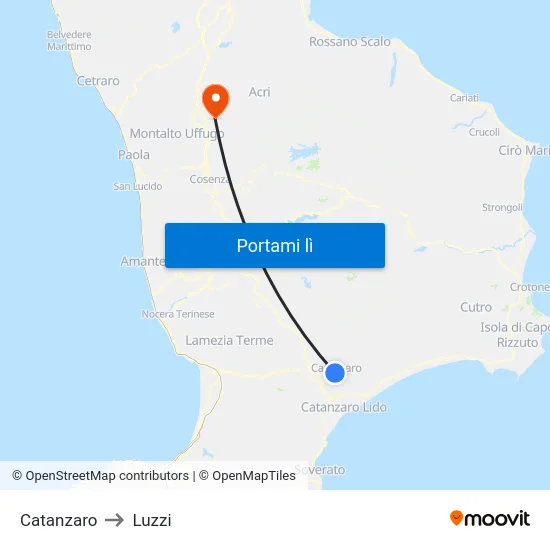 Catanzaro to Luzzi map