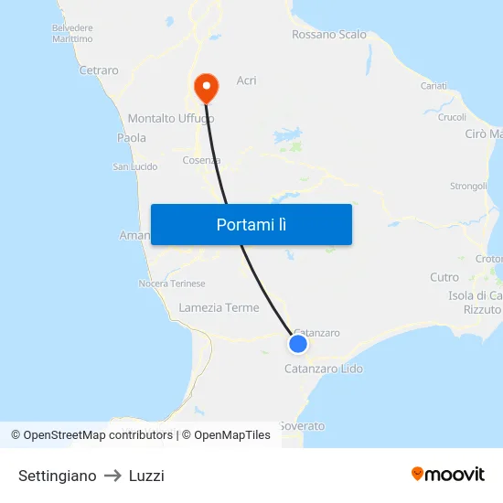 Settingiano to Luzzi map