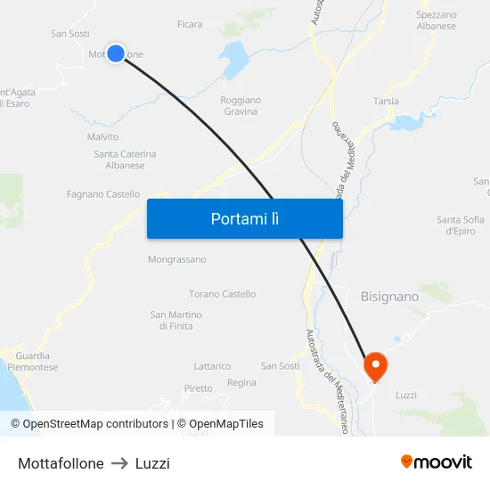Mottafollone to Luzzi map