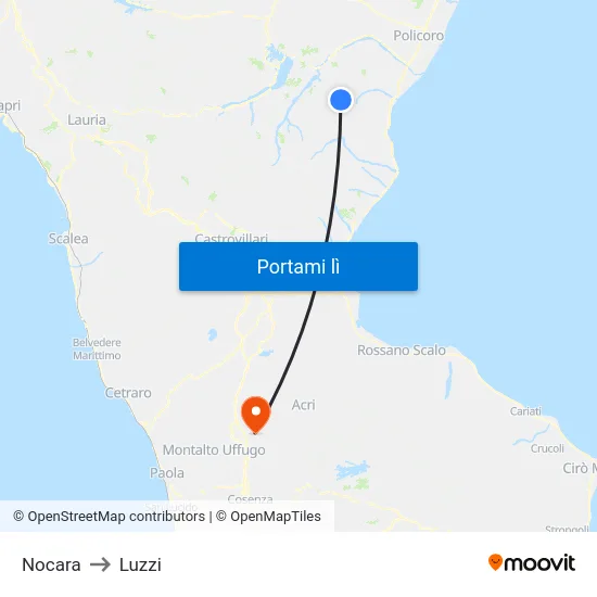 Nocara to Luzzi map