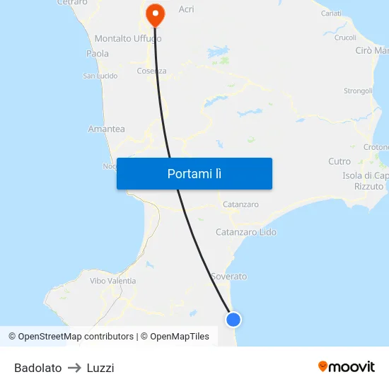 Badolato to Luzzi map