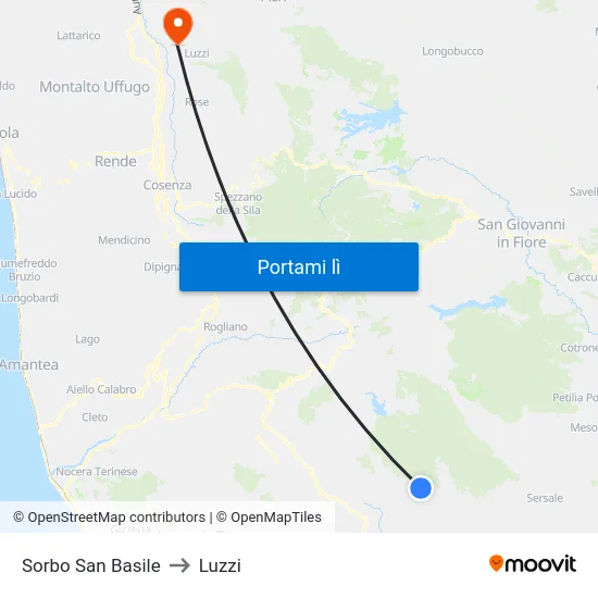 Sorbo San Basile to Luzzi map