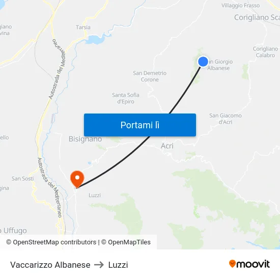 Vaccarizzo Albanese to Luzzi map